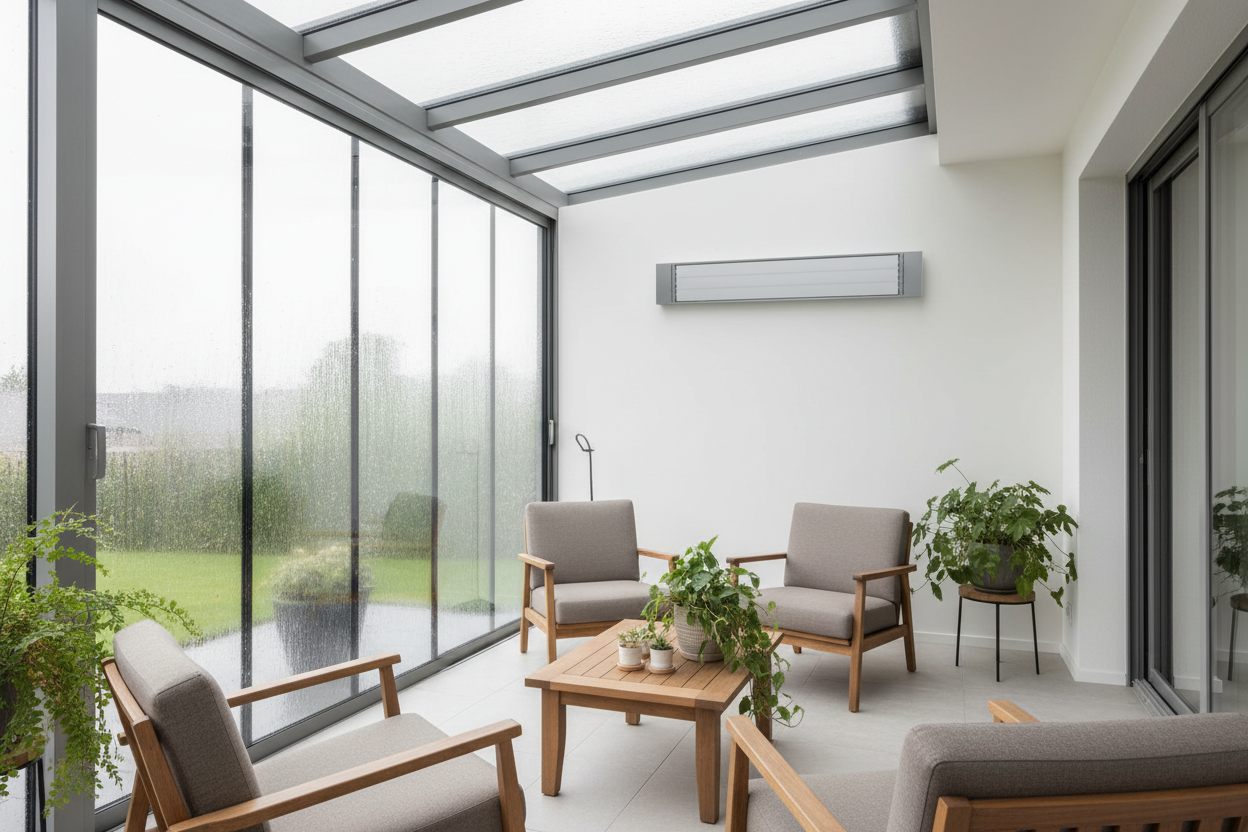 ECOSUN HEATSTRIP in gesloten veranda - Volledig lichtgrijs