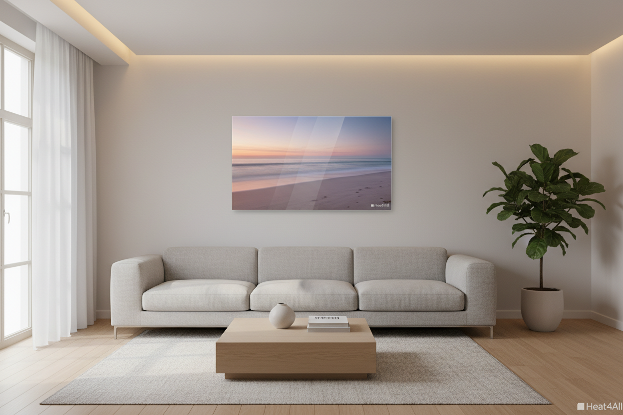 Heat4All ICONIC glas fotopaneel 120x60 horizontaal boven sofa