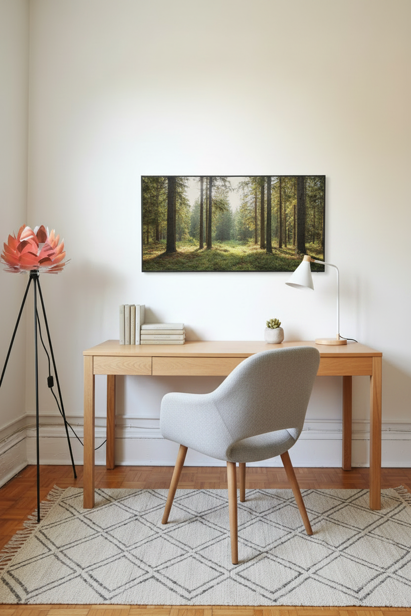 Heat4All ICONIC 600W mat fotopaneel 70x90 in modern thuiskantoor voor infraroodverwarming