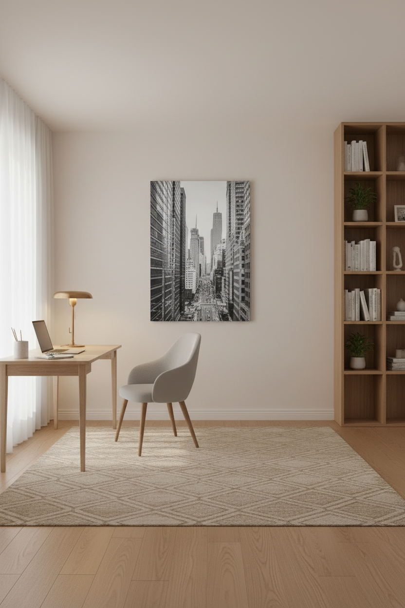 Heat4All ICONIC 1000W mat fotopaneel 80x120 in moderne thuiskantoor voor infraroodverwarming