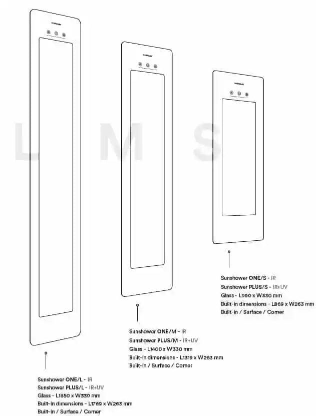 Sunshower ONE/S 1000W infrarood douchepaneel detail voor badkamer en wellness